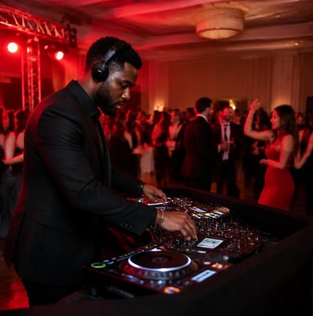Illustrative photo of a DJ mixing at a corporate reception