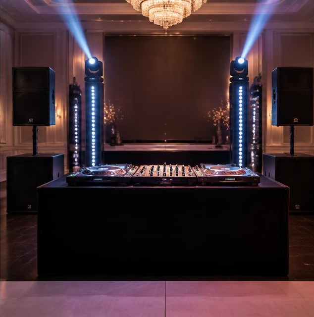 Illustrative photo of decks, speakers and lighting ready for an event